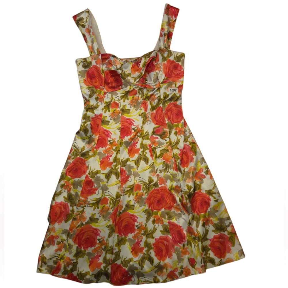 Maggy London Cream Mini Dress with Coral & Olive Floral Print